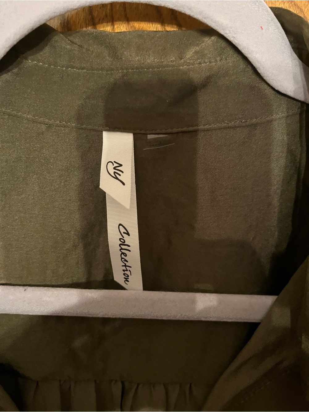 NY Collection Olive Green V-Neck Long Sleeve Blouse - Picture 5 of 9